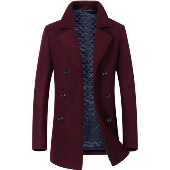 Men's Classic Double Breasted Coat Red - Picture 3 of 3